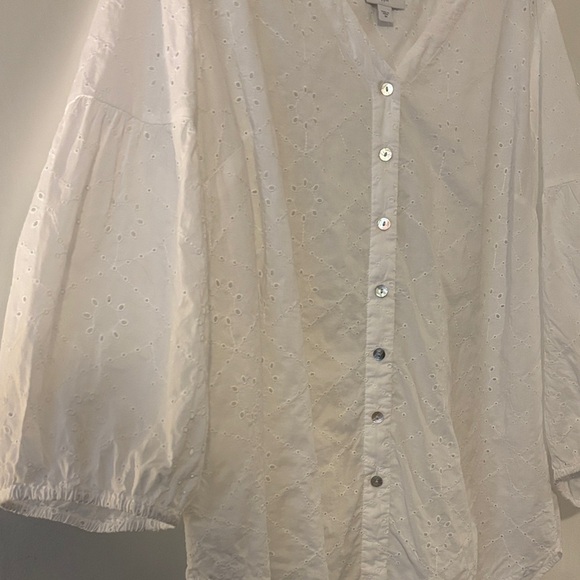 J. Jill Eyelet Cotton White Button-Down Women's Shirt 2x - dreamy cottagecore - Picture 4 of 7